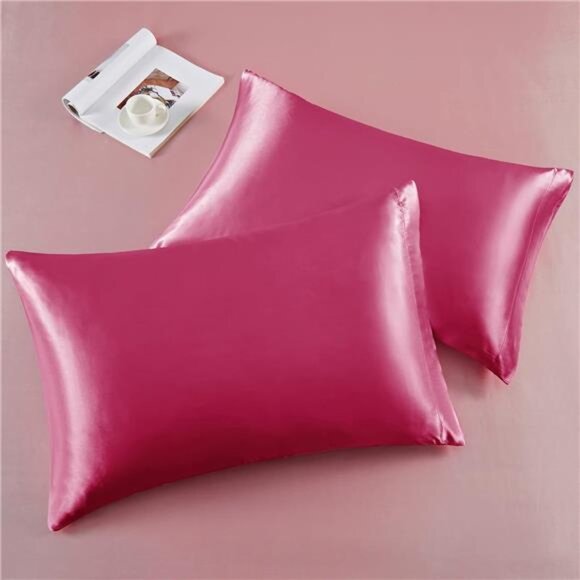 Horbaunal 6 Piece Satin Sheet Set King Size Luxury Silky & Soft Hot Pink Satin - Picture 5 of 16
